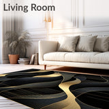 Modern Abstract Featuring Black and Gold Geometric Waves(Black)