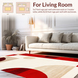 Artistic Washable Area Rug with Contemporary Red and Ivory Abstract Design(Red)