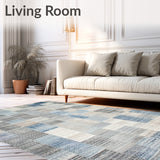 Beige Blue Geometric Patchwork Area Unique Floor Decor(Gray)