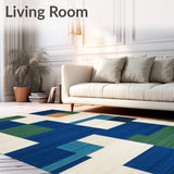 Elegant Blue Green and Beige Abstract Plaid with Irregular Grid Lines(Blue)