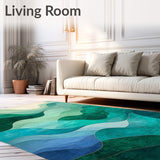 Modern Abstract with Flowing Shapes in Green and Teal Tones(Green)