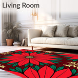 Poinsettia Bloom Tapestry Style Non Skid Floor(Red)