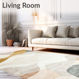 Contemporary Earthy Area with Abstract Wave Motifs and Muted Sand Hues(Beige)