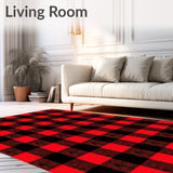 Gingham Check Rustic Country Cabin Style Decorative Floor Covering(Red)