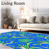 Boho Wave Garden with Whimsical Floral and Leaf Swirls (Blue)