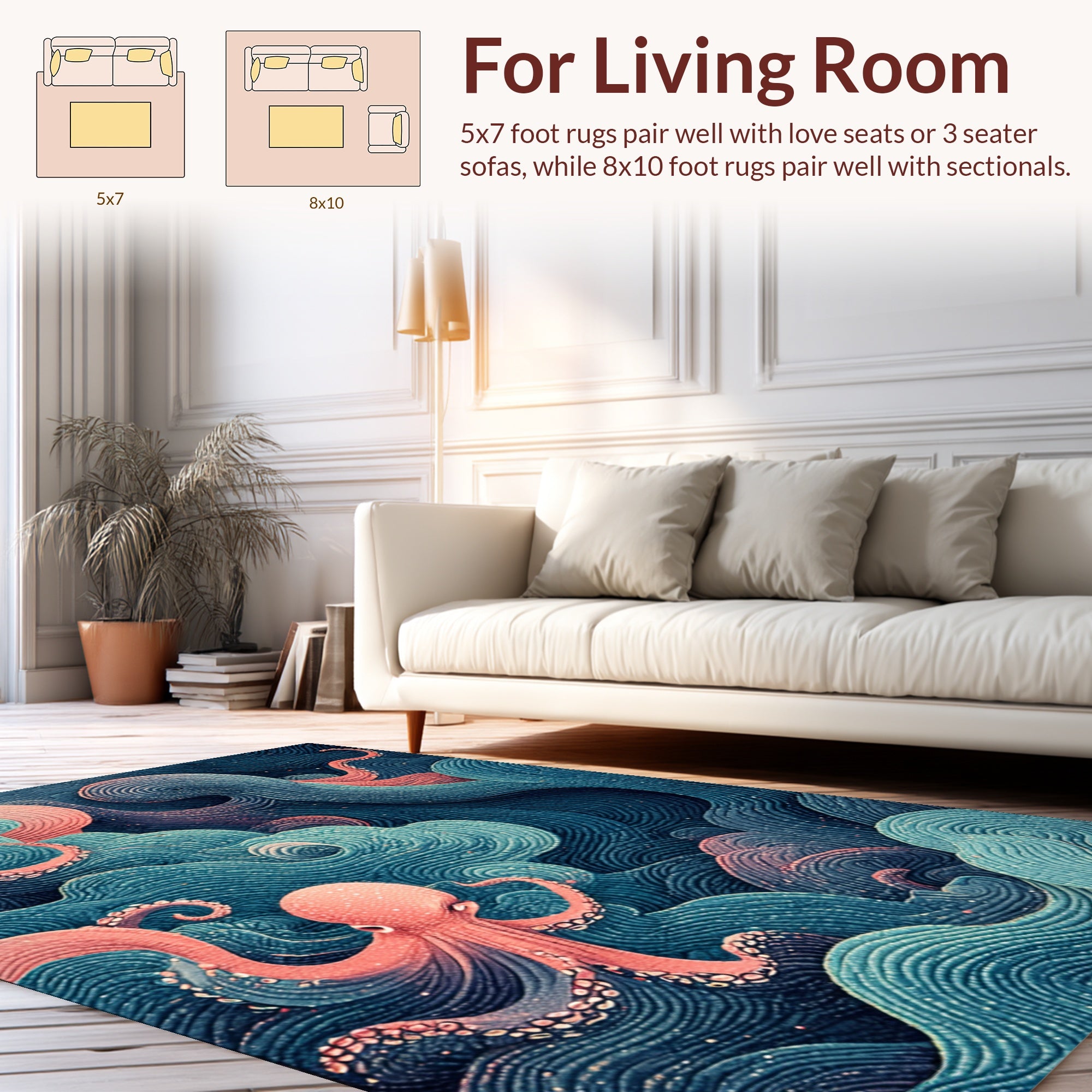 Nautical Octopus Illusion Rug Runner with 3D Oceanic Whale and Dolphin  Motifs Rug – ODIKA
