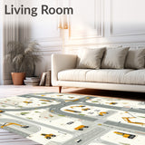 Machine with Cream Gray Road Map and Construction Vehicle Art(Beige)