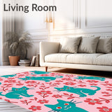 Whimsical Playful Kittens Silhouettes with Abstract Floral Accents(Pink)