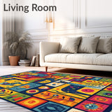 Educational Play Mat Colorful Shapes & Animals Area Rug(Blue)