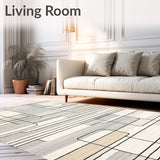 Abstract Line Art Area in Muted Beige and Grey Palette(Beige)