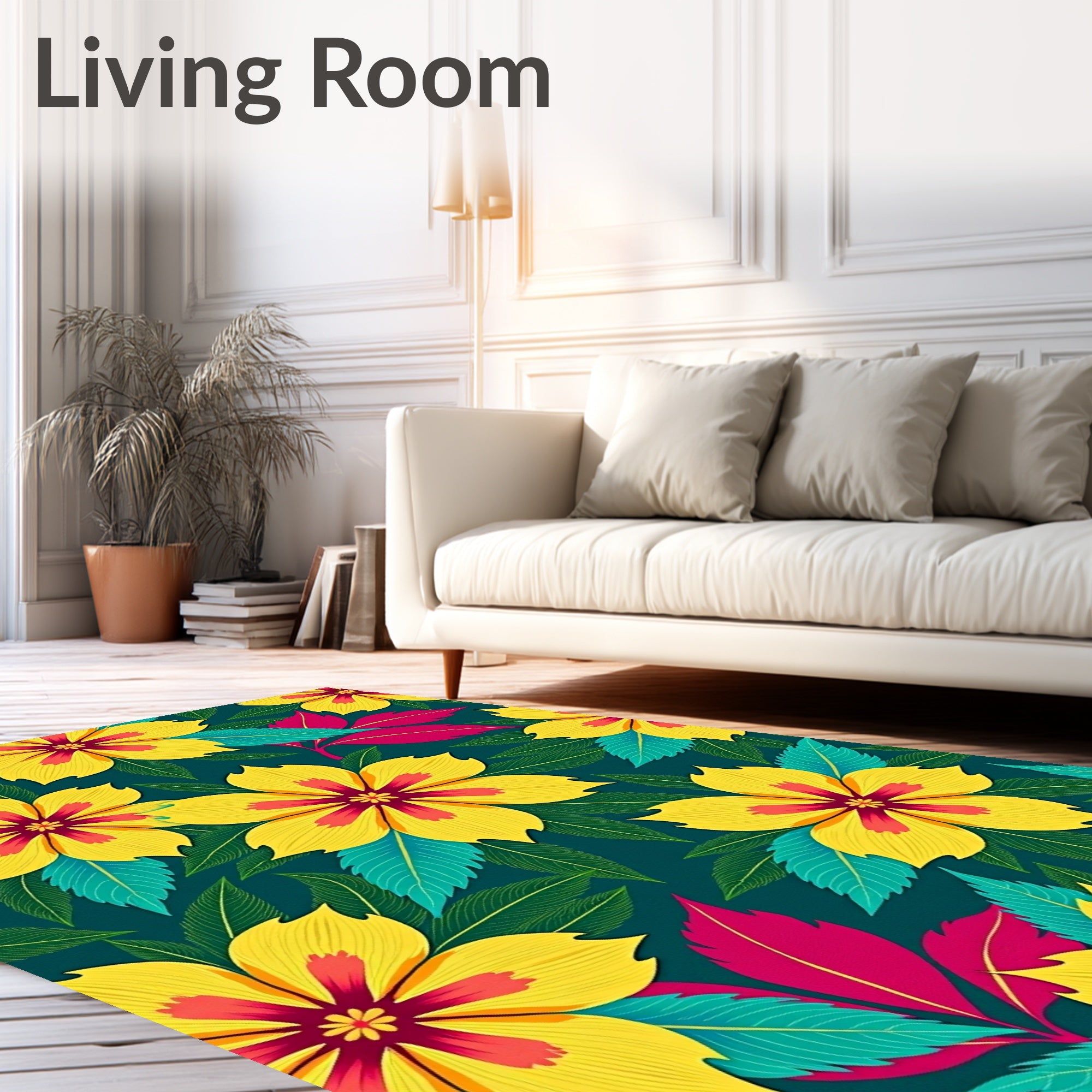 Garden with Artistic Hibiscus and Philodendron Design (Yellow) - ODIKA