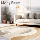 Braided Round Area with Minimalist Concentric Rings and Warm Tones(Beige)