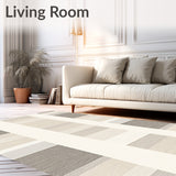 Trendy Area with Minimalist Abstract Stripes in Beige and Grey(Beige)