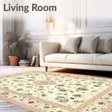 Classic Area Beige Oriental Medallion Design Easy Care(Ivory)