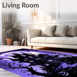 Elegant Halloween Area Rug Spooky Mansion Silhouette(Purple)