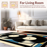 Ultra Soft Area Rug, Non Slip, Stain Resistant, Washable Area Rugs for Living Room, Bedroom, vinyl record half round(Black)