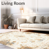 Elegant Distressed Area Featuring Beige Floral and Abstract Symmetry(Beige)
