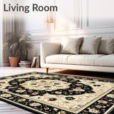 Vintage Inspired Beige and Black Floral Medallion Area(Beige)