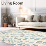Coastal Breeze Area Serene Beige and Blue Geometric Design(Beige)