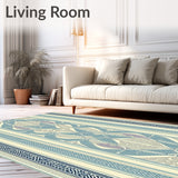 Blue Beige Country Charm Area Interlaced Oval Rustic Classic(Beige)