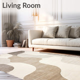 Chic Area with Abstract Waves in Beige and Taupe Tones(Beige)