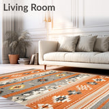 Handwoven Style Area Multicolored Southwestern Geometric Design(Orange)