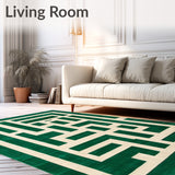 Emerald Maze Contemporary With Beige and Green Angular Symmetry Design(Green)