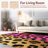 Ultra Soft Area Rug, Non Slip, Stain Resistant, Washable Area Rugs for Living Room, Bedroom, Soft Pink Leopard Print Bedroom Decor(Gold)