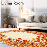 Autumn Harvest Medallion Area with Rustic Burnt Orange Leaf Design(Beige)