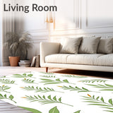 Botanical Leaf Print Fluffy Machine Clean Safety Base (White) - ODIKA