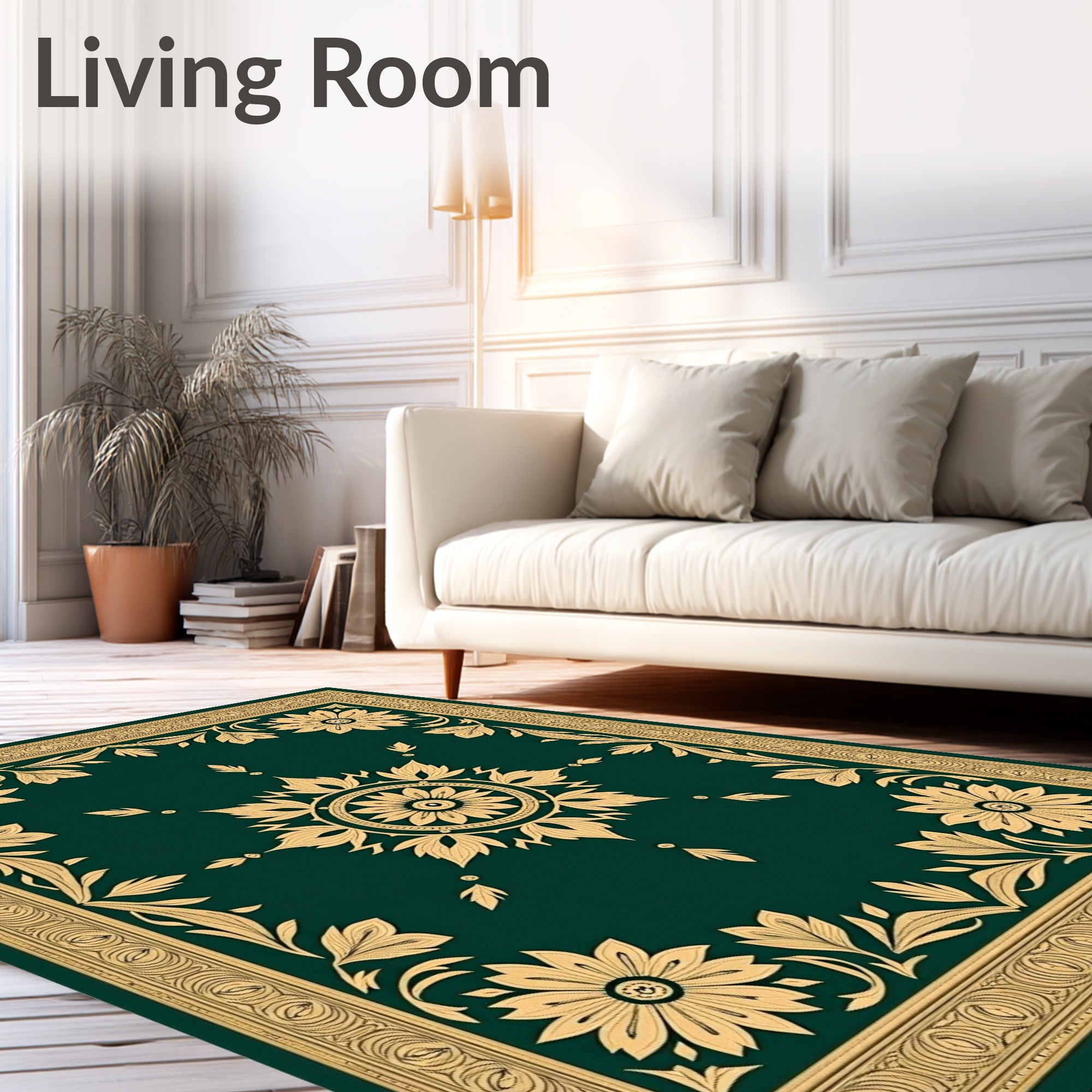 Floral Mosaic Arrangement with Petal Motifs and Subtle Ornate Borders (Green) - ODIKA