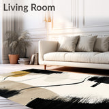 Beige with Abstract Black Brushstroke and Linear Accents(Beige)
