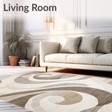 Chic Area with Abstract Swirl in Beige and Taupe Shades(Beige)