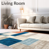 Artisan Tufted with Abstract Beige and Blue Color Blocks(Gray)