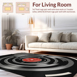 Ultra Soft Area Rug, Non Slip, Stain Resistant, Washable Area Rugs for Living Room, Bedroom, vinyl record patterned round(Gray)