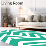 Chevron Zigzag Striped Floor with Contemporary Wave Design(Teal)