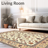 Intricate Floral Beige Area with Elegant Terracotta Accents(Beige)