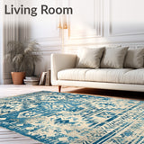 Sedona Collection Distressed Over Dyed Vintage Area Blue Beige(Blue)