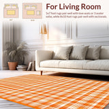 Autumn Harvest Plaid Area Rug Fall Doormat Combo Set(Orange)