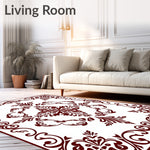 Classical Damask Heritage Design with Scrollwork Motifs (Maroon) - ODIKA