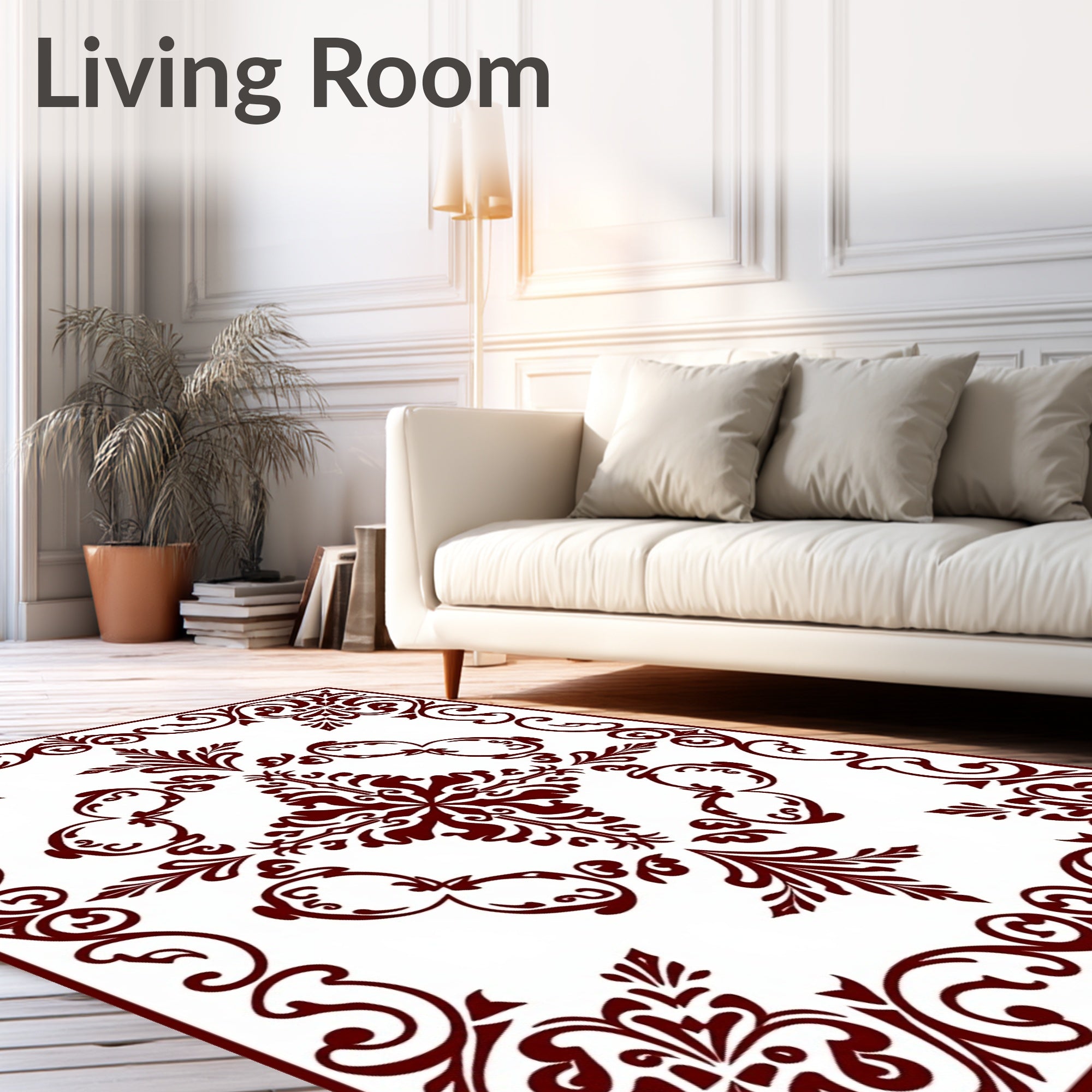 Classical Damask Heritage Design with Scrollwork Motifs (Maroon) - ODIKA