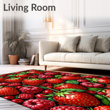 Sweet Berry Patch Area Rug Delightful Strawberry & Raspberry Carpet(Red)