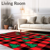 Rustic Highland Tartan Featuring Abstract Fir Silhouettes(Red)