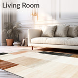 Casual Brown Beige with Dynamic Abstract Blocks and Gradient Border Design(Beige)