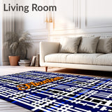 Bold Plaid Check Featuring Smiling Phantom and Cursive Lettering(Blue)