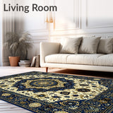 Vintage Area with Deep Blue and Gold Accents(Beige)