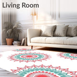 Sunburst Medallion Interlocking with Whimsical Floral Accents (Red)