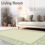 Elegant Non Slip with Beige Ground and Sage Green Ornate Geometric(Green)
