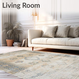 Classic Distressed Non Slip Vintage Look Area Beige(Beige)
