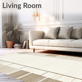 Textured Weave Ivory & Beige Linear Stripe Design(Beige)